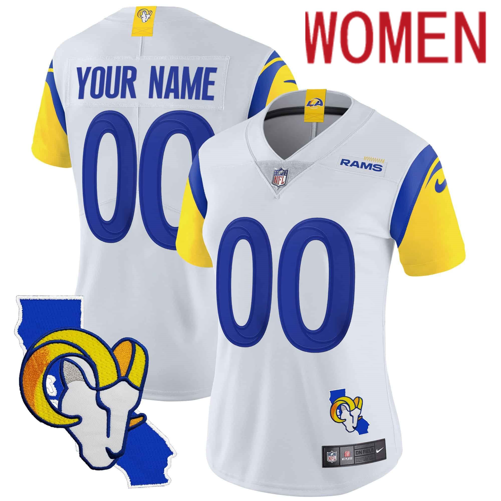Women Los Angeles Rams White 2024 Nike Patch Vapor Limited Custom NFL Jersey